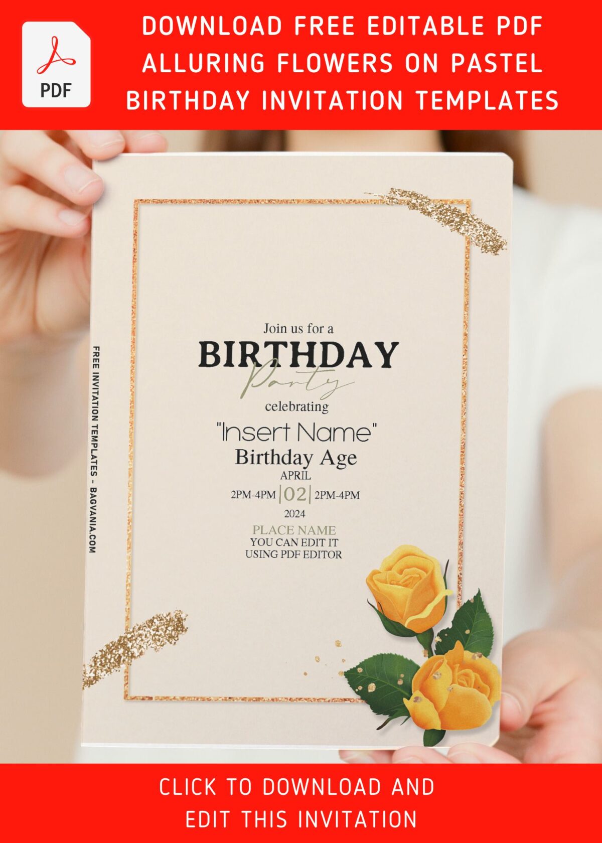 (Free Editable PDF) Natural Beauty Floral And Gold Birthday Invitation Templates with editable text