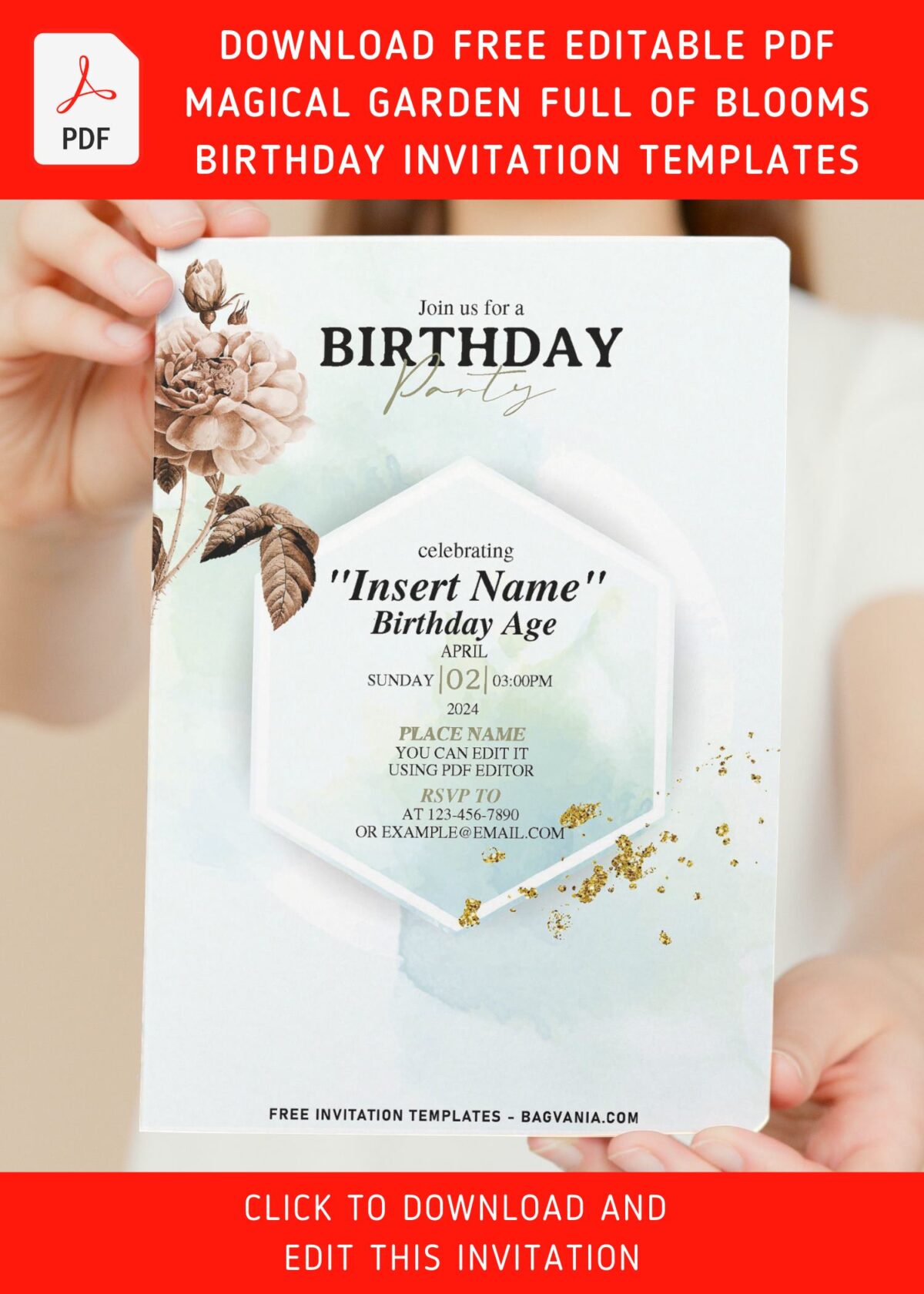 (Free Editable PDF) Magical Garden Full Of Blooms Birthday Invitation Templates with rustic peony