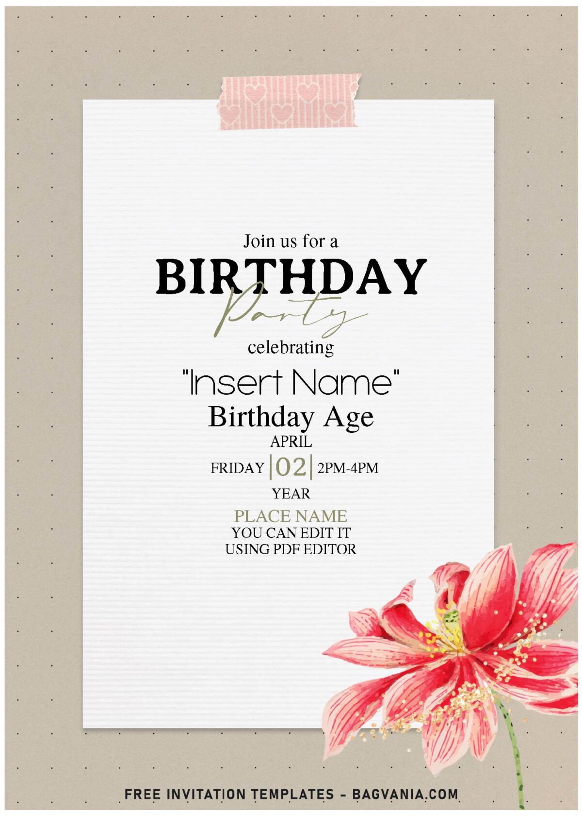 (Free Editable PDF) Dreamy Garden Lily And Tulip Birthday Invitation Templates with fine grid styled background