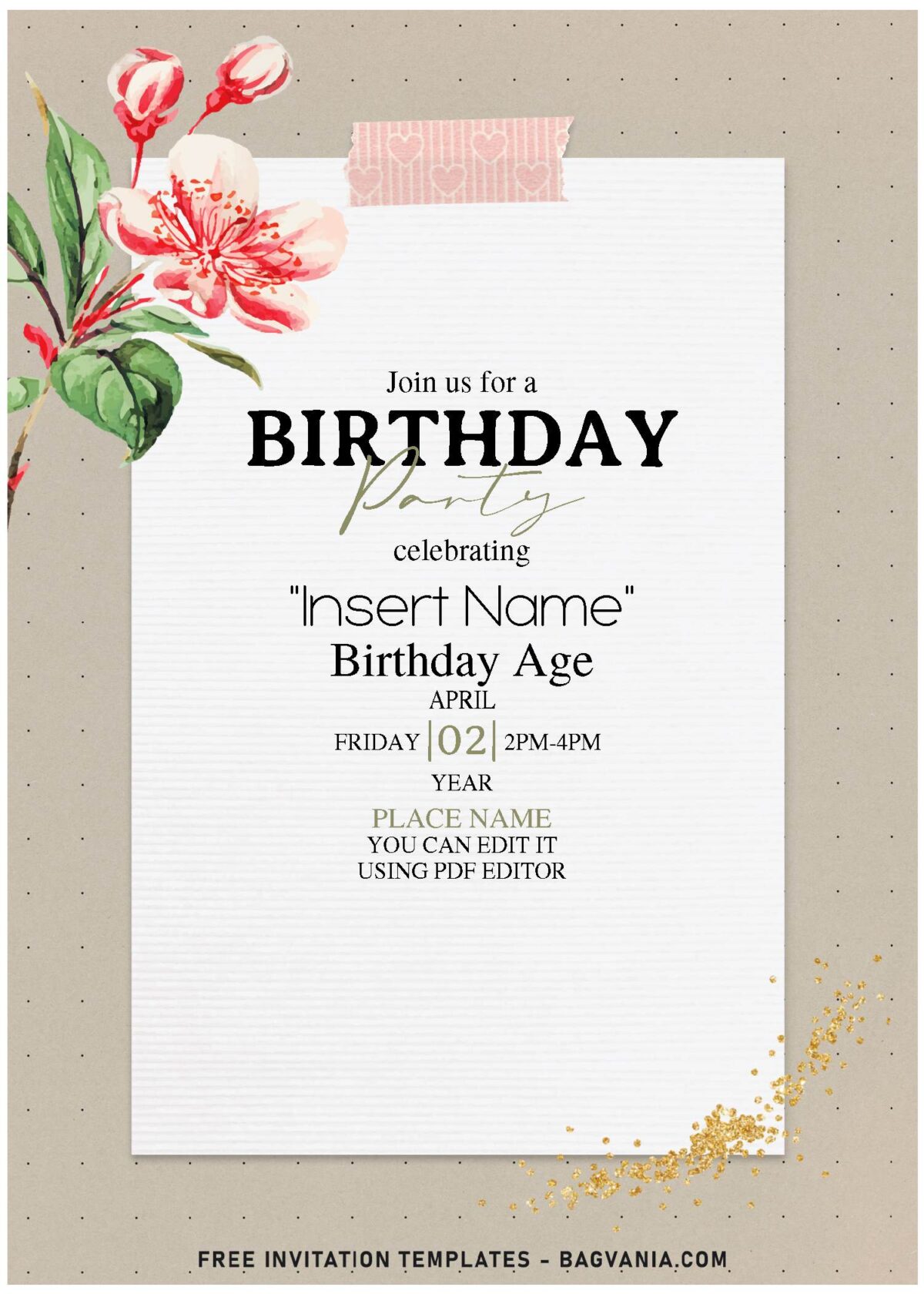 (Free Editable PDF) Dreamy Garden Lily And Tulip Birthday Invitation Templates with editable text