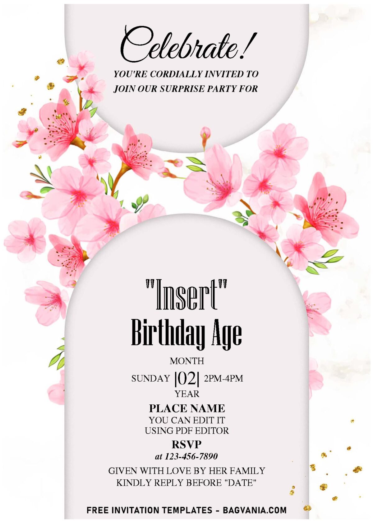 (Free Editable PDF) Picturesque Pink Japanese Sakura Birthday Invitation Templates with enchanting watercolor Cherry Blossom
