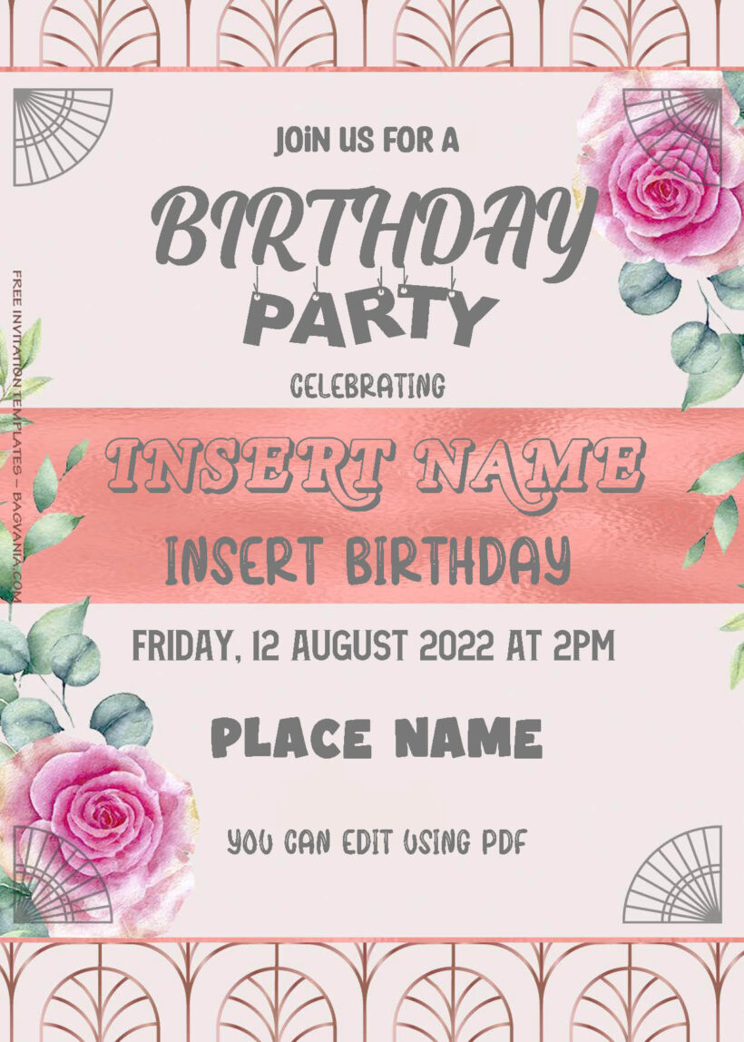 ( Free Editable PDF ) Majestic Pink Rose Birthday Invitation Templates One