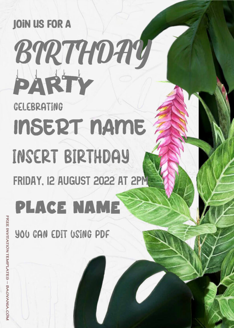 ( Free Editable PDF ) Watercolor Tropical Birthday Invitation Templates One