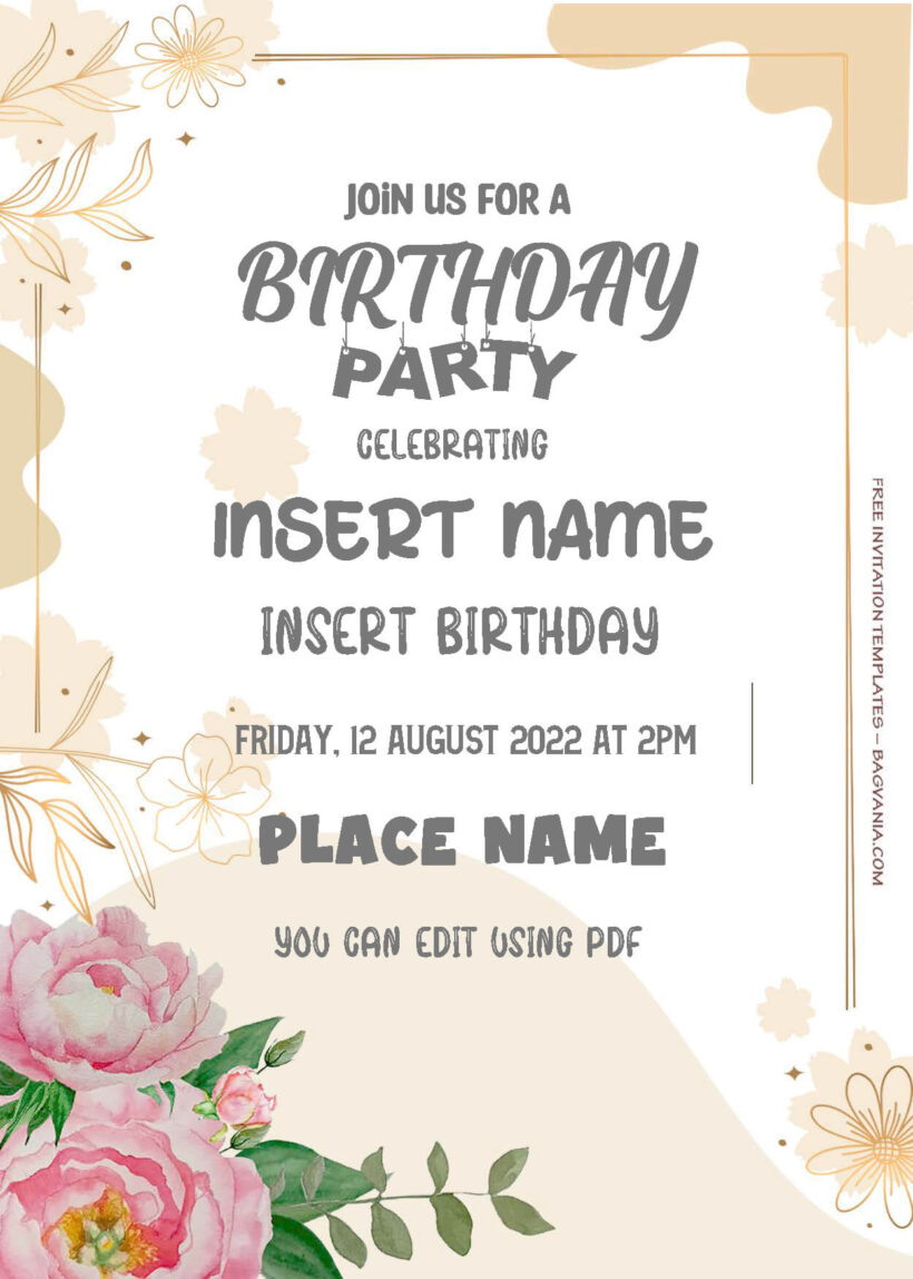 ( Free Editable PDF ) Delicate Peonies Birthday Invitation Templates One