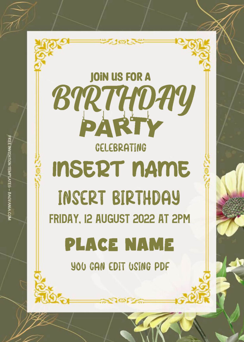 ( Free Editable PDF ) Green With Floral Birthday Invitation Templates One