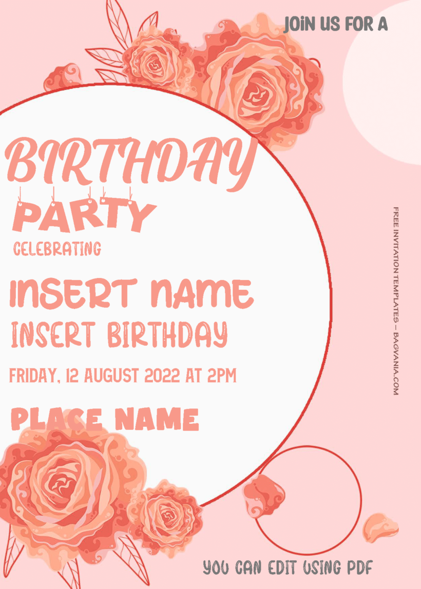 ( Free Editable PDF ) Pinky Roses Floral Birthday Invitation Templates One