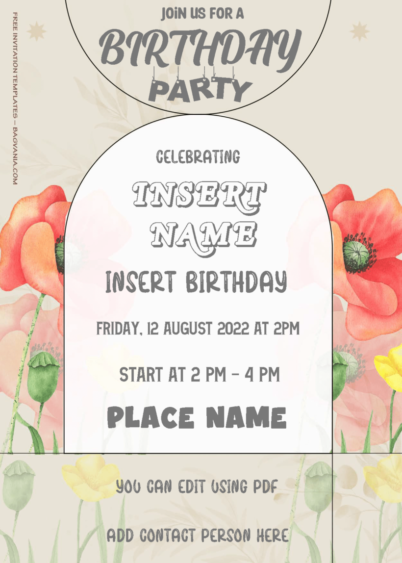 ( Free Editable PDF ) Blooming Meadow Floral Birthday Invitation Templates One