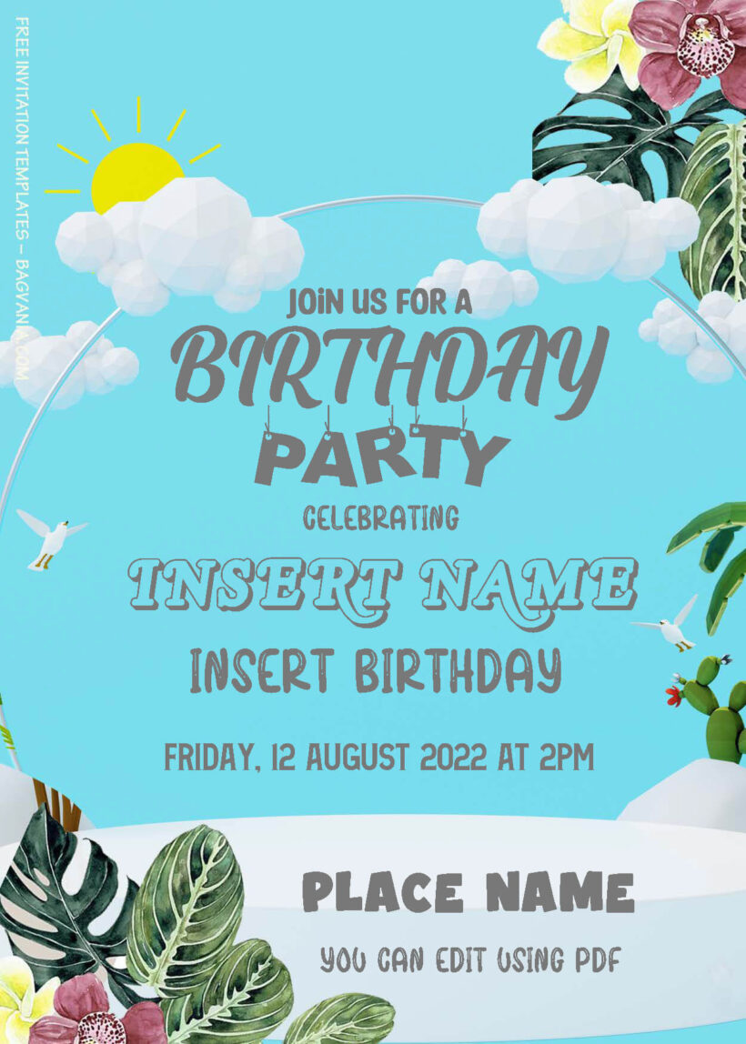 ( Free Editable PDF ) Tropical Summer Birthday Invitation Templates Two