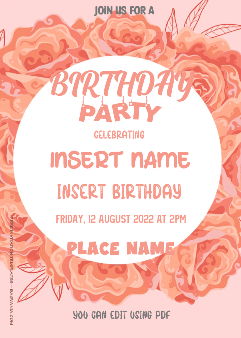 ( Free Editable PDF ) Pinky Roses Floral Birthday Invitation Templates Two