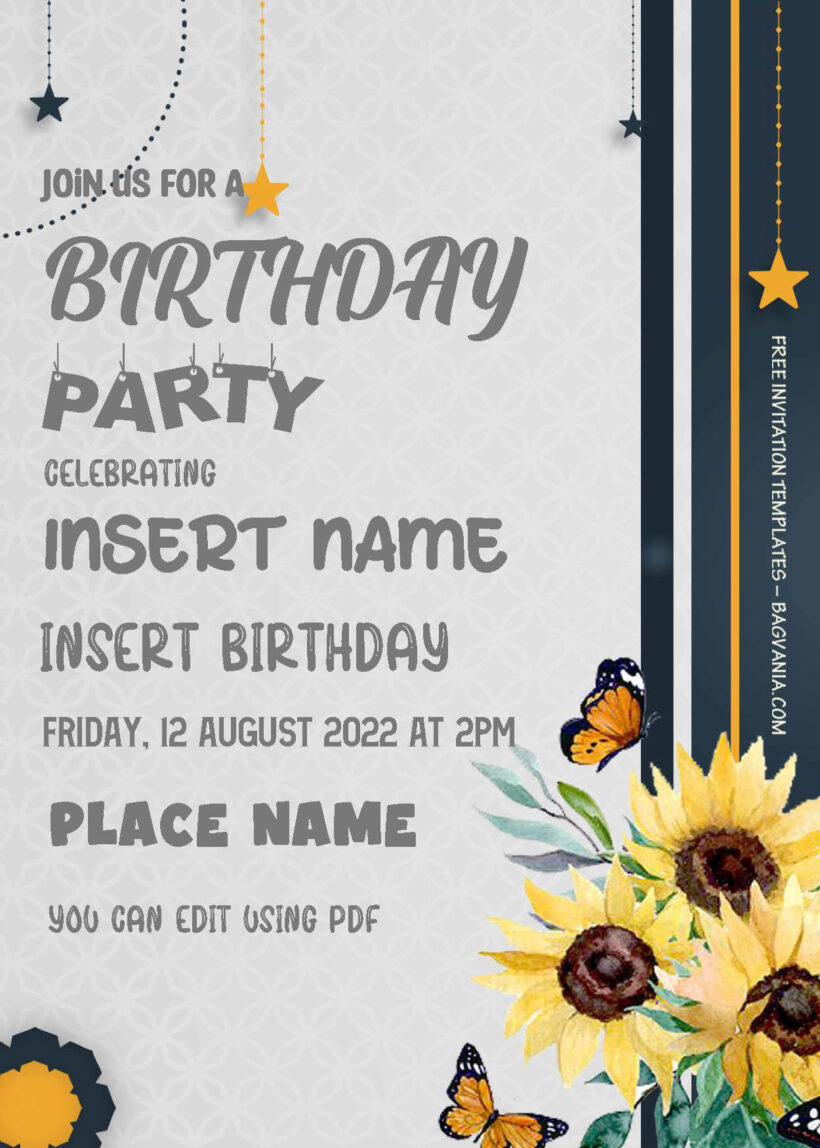 ( Free Editable PDF ) Wonderful Sunflower Birthday Invitation Templates Three