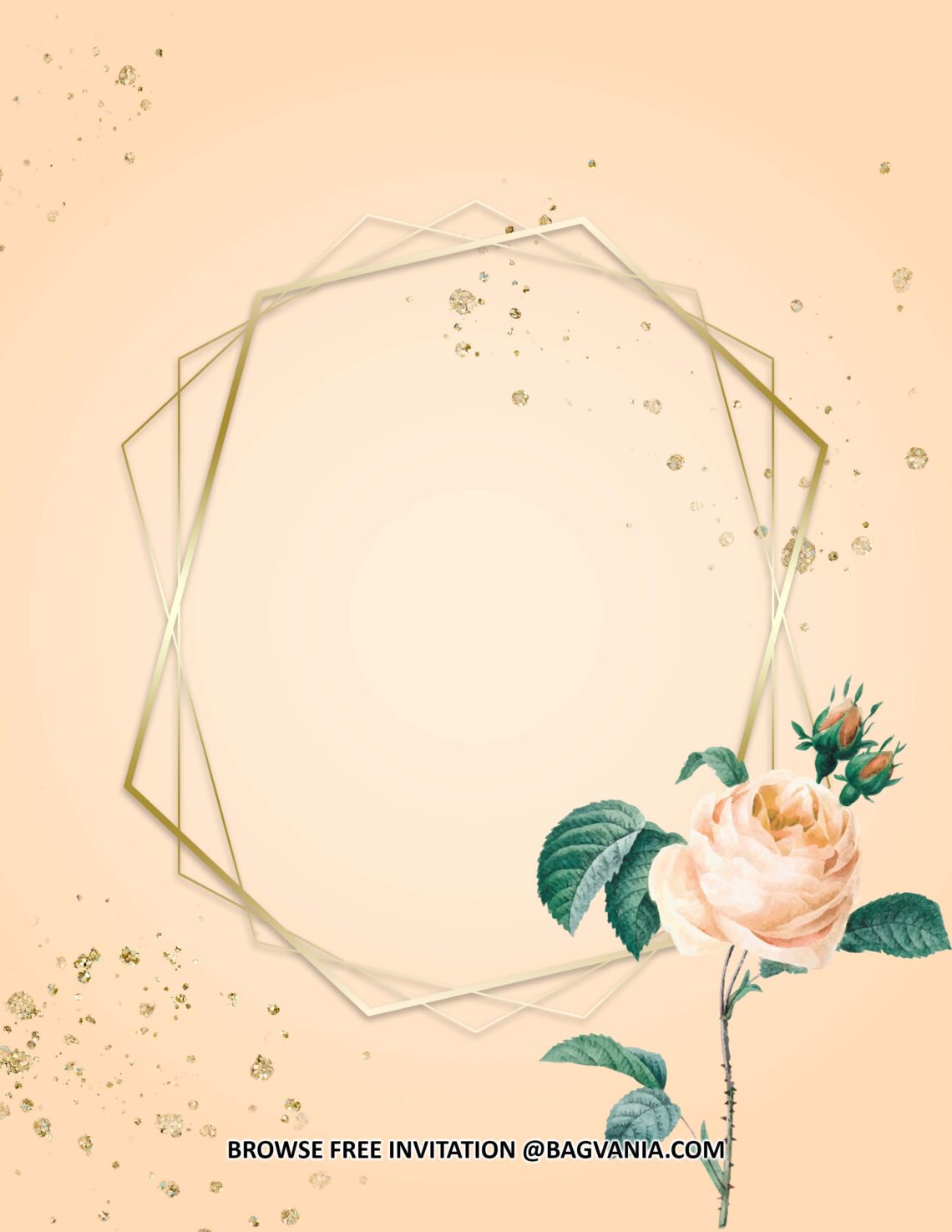 Hand Drawn Pink Roses With Hexagonal Gold Frame Invitations + Party ...