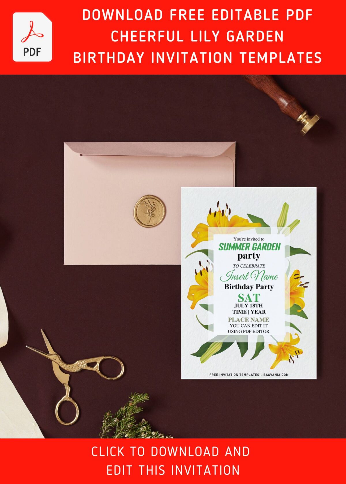 (Free Editable PDF) Cheerful Fall-Blooming Lily Garden Birthday Invitation Templates with 