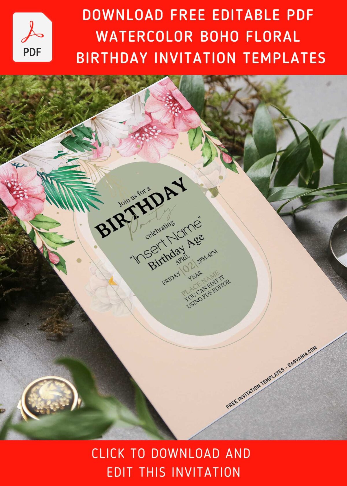 (Free Editable PDF) Spring Love White Flowers Birthday Invitation Templates with Boho Macrame feather
