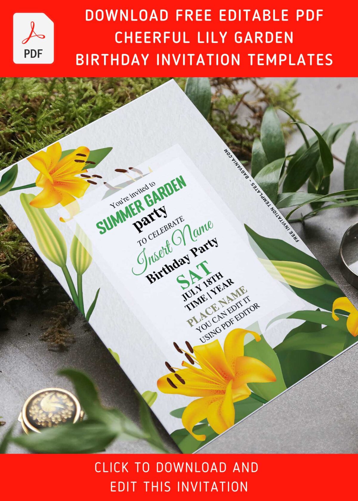 (Free Editable PDF) Cheerful Fall-Blooming Lily Garden Birthday Invitation Templates with beautiful summer floral