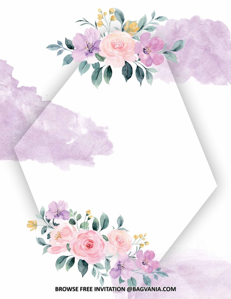 Pink Purple Flower Arrangement with Watercolor Invitations + Party ...