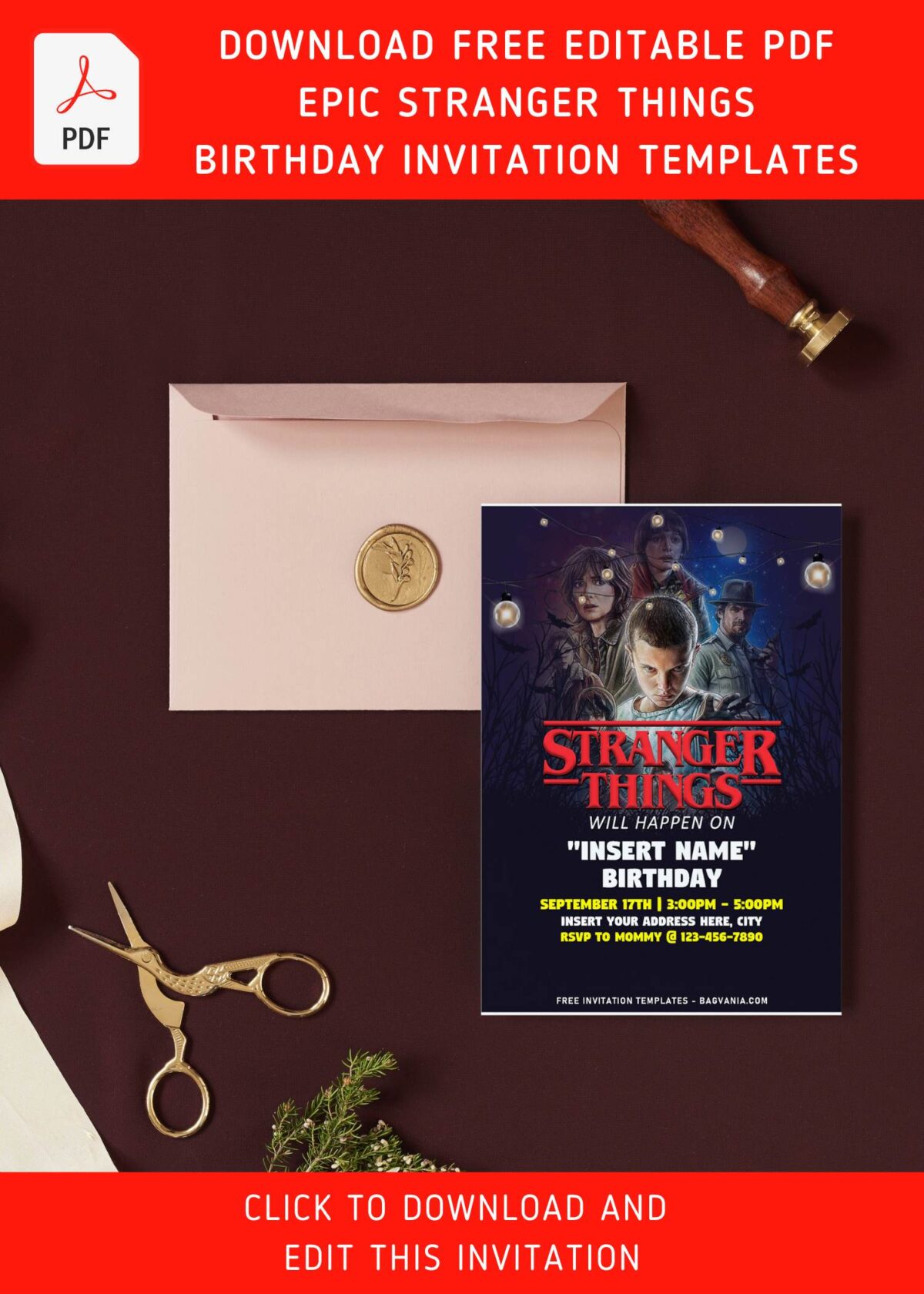 (Free Editable PDF) Stranger Things Are Happening Birthday Invitation Templates with Stranger Things poster