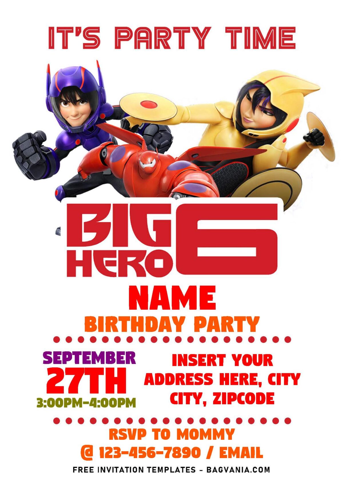 (Free Editable PDF) Adorable Big Hero 6 Baymax Birthday Invitation Templates with Gogo Tomago