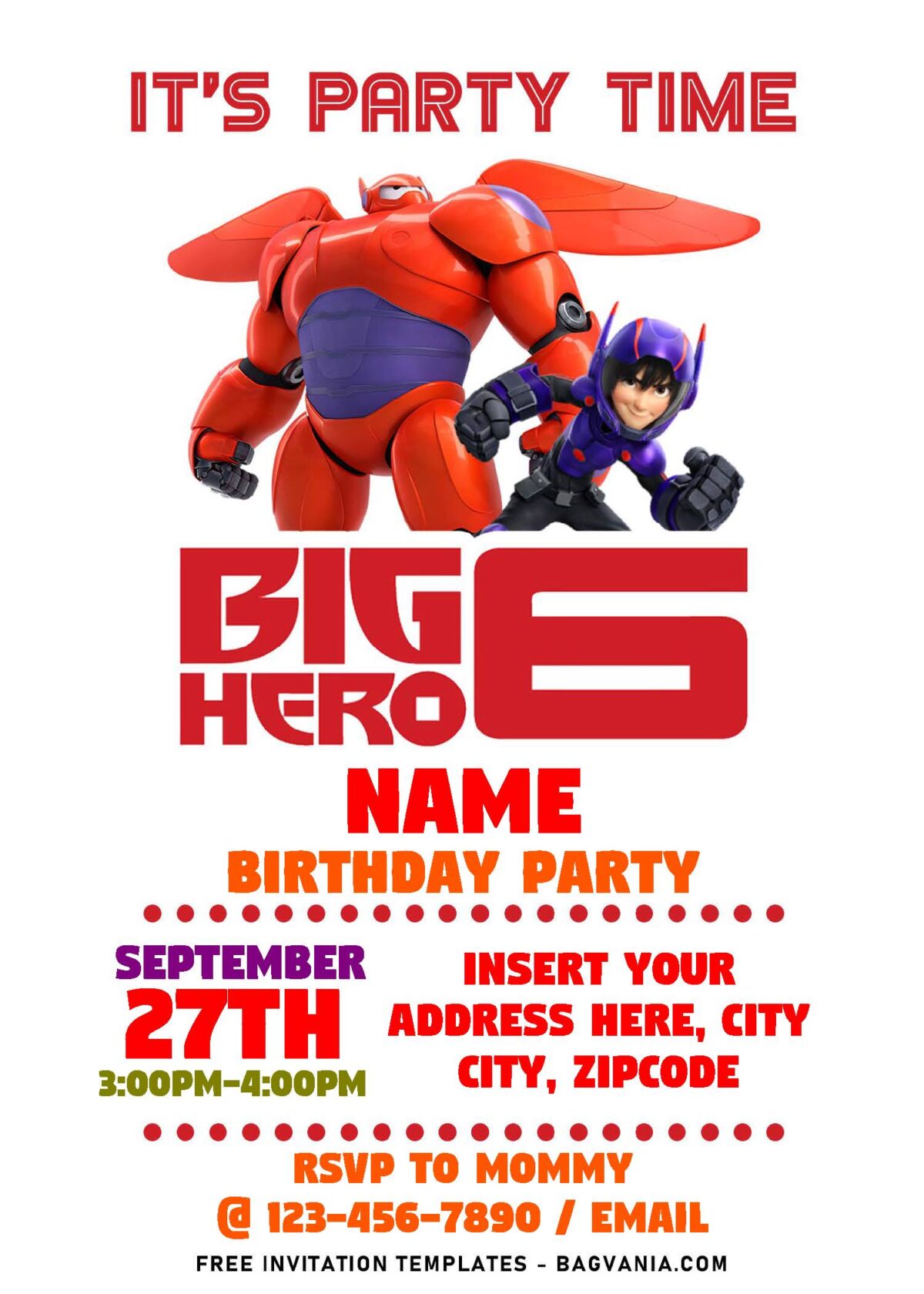 (Free Editable PDF) Adorable Big Hero 6 Baymax Birthday Invitation Templates with Hiro Hamada