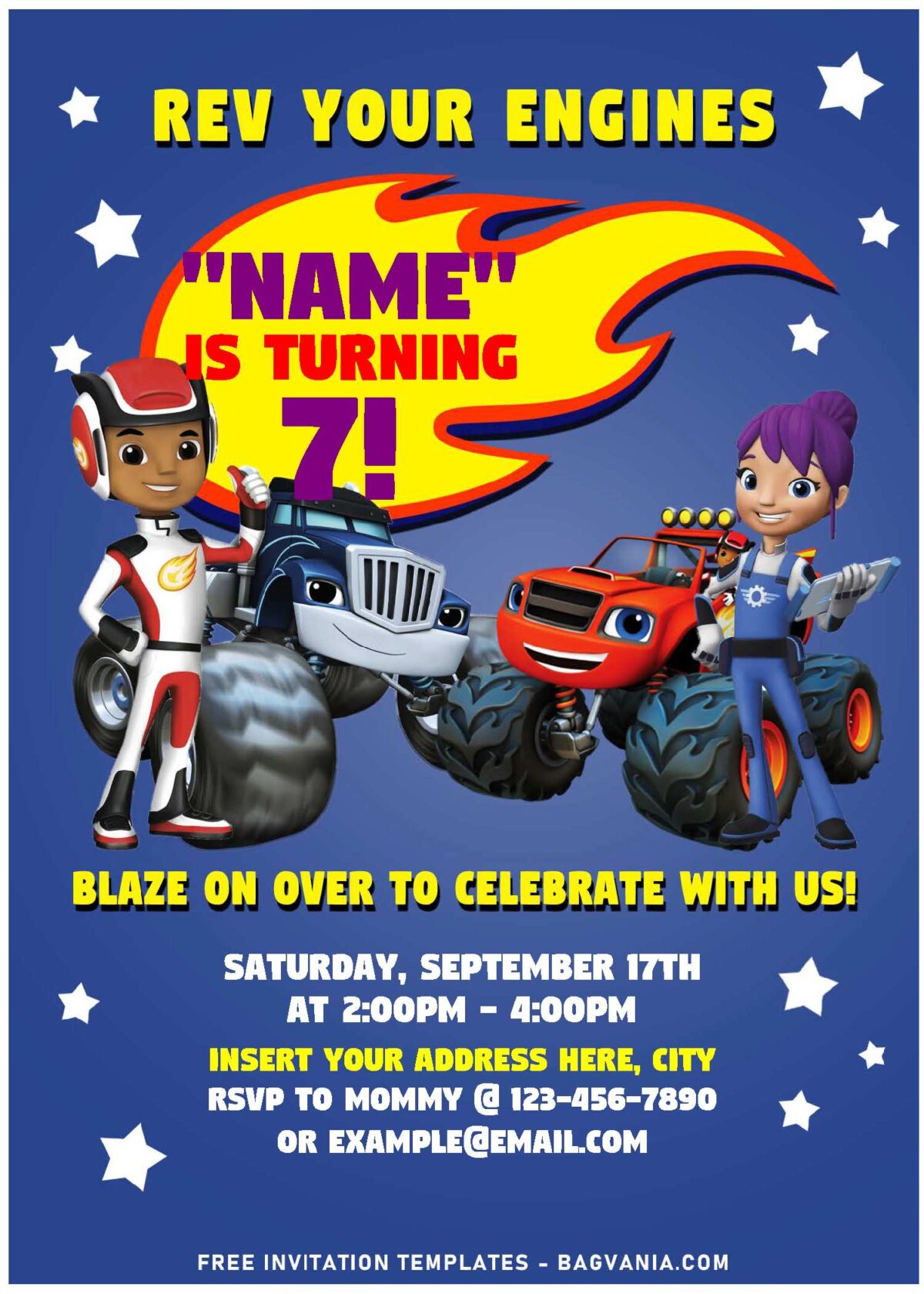 (Free Editable PDF) Epic Blazing Blaze And The Monster Machine Birthday Invitation Templates with AJ 