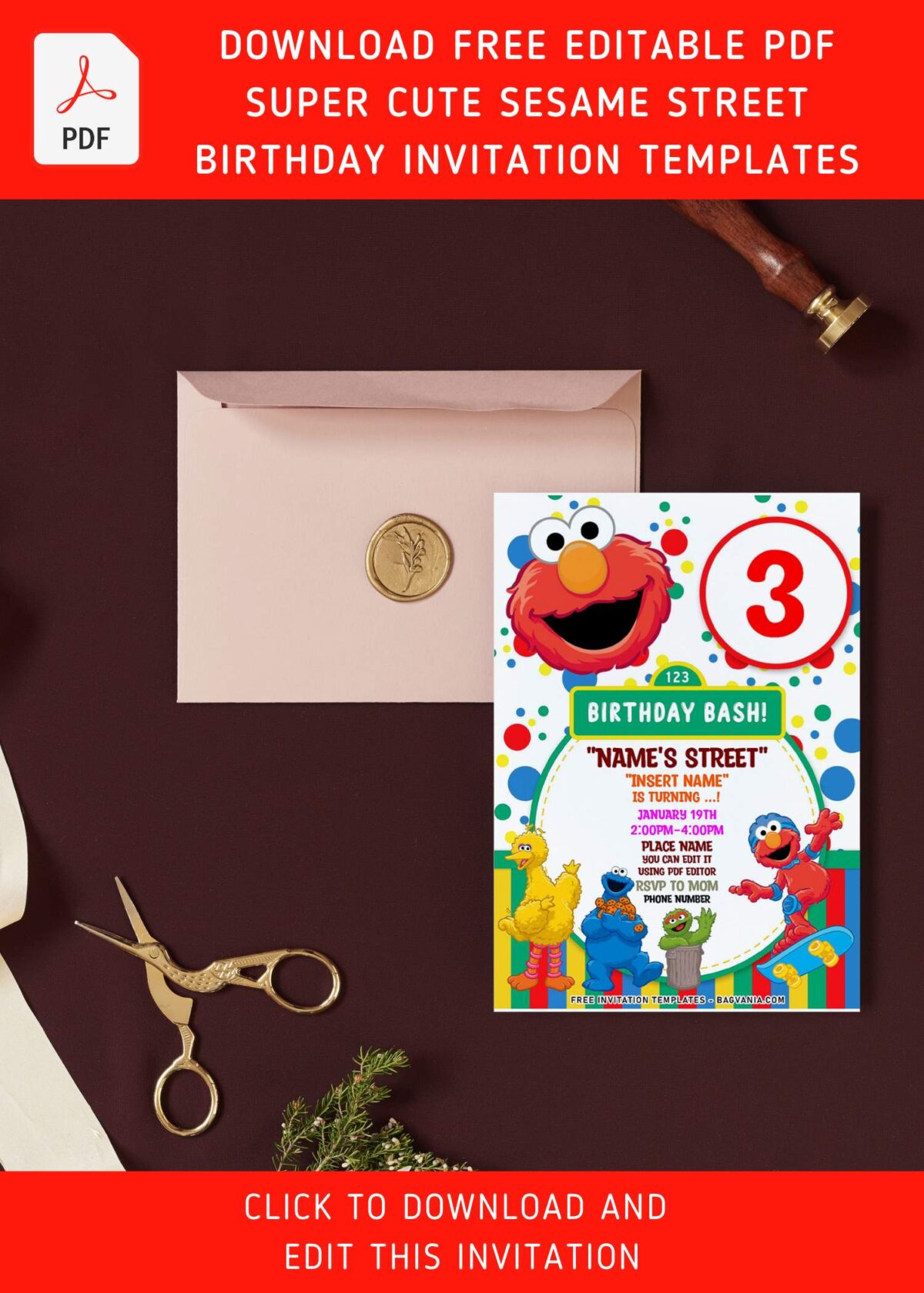 (Free Editable PDF) Super Cute Sesame Street Birthday Invitation Templates with portrait orientation design