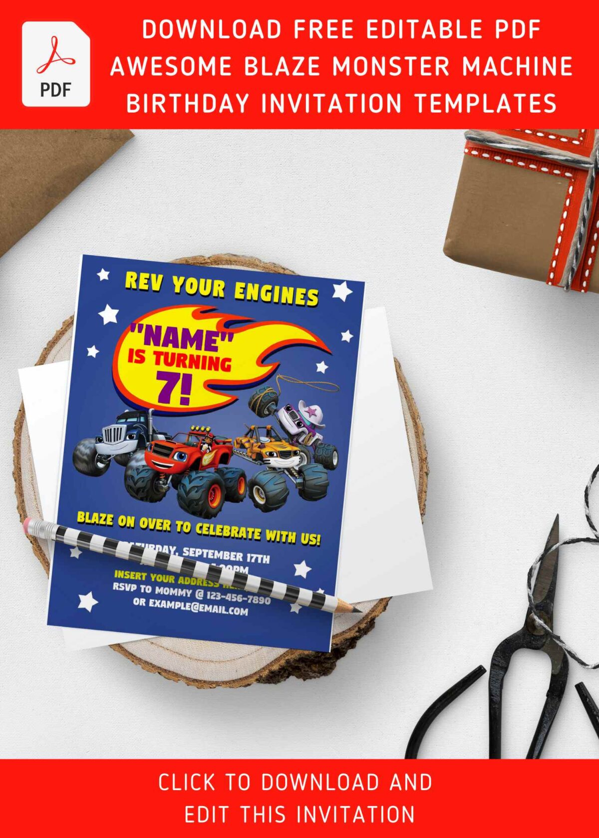 (Free Editable PDF) Epic Blazing Blaze And The Monster Machine Birthday Invitation Templates with starla the cowboy truck