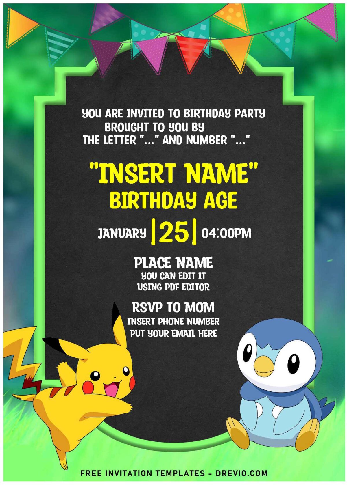(Free Editable PDF) Hilarious Pikachu And Friends Pokémon Birthday Invitation Templates with colorful text