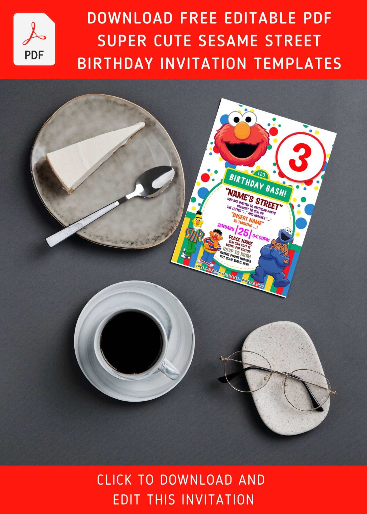 (Free Editable PDF) Super Cute Sesame Street Birthday Invitation Templates with cute Cookie Monster