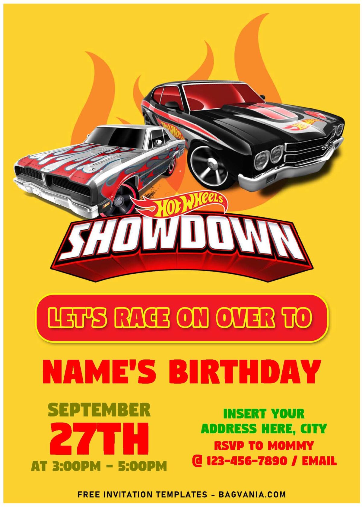 (Free Editable PDF) Race With The Winner Hot Wheels Birthday Invitation Templates with muscle cars