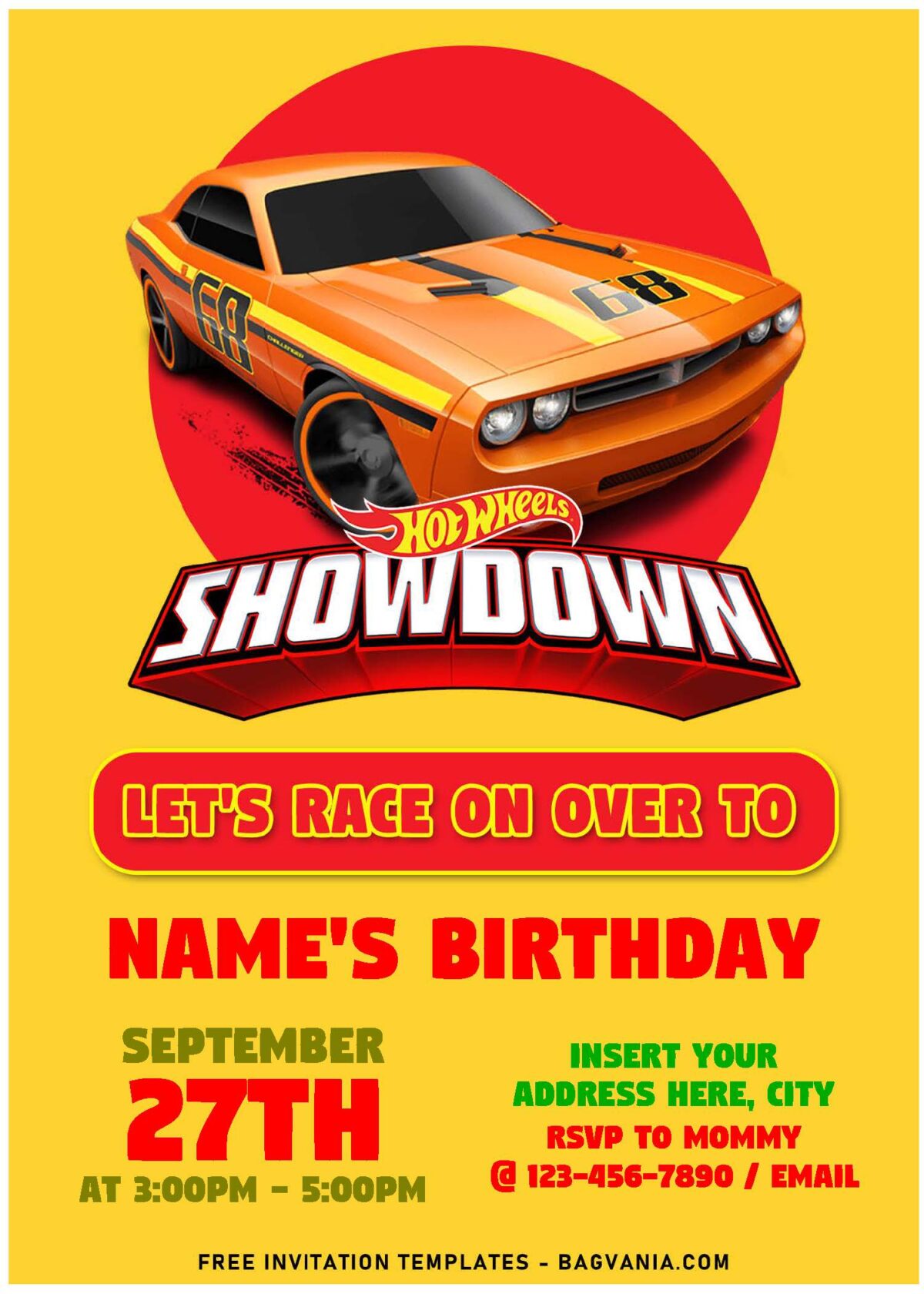(Free Editable PDF) Race With The Winner Hot Wheels Birthday Invitation Templates with mustang