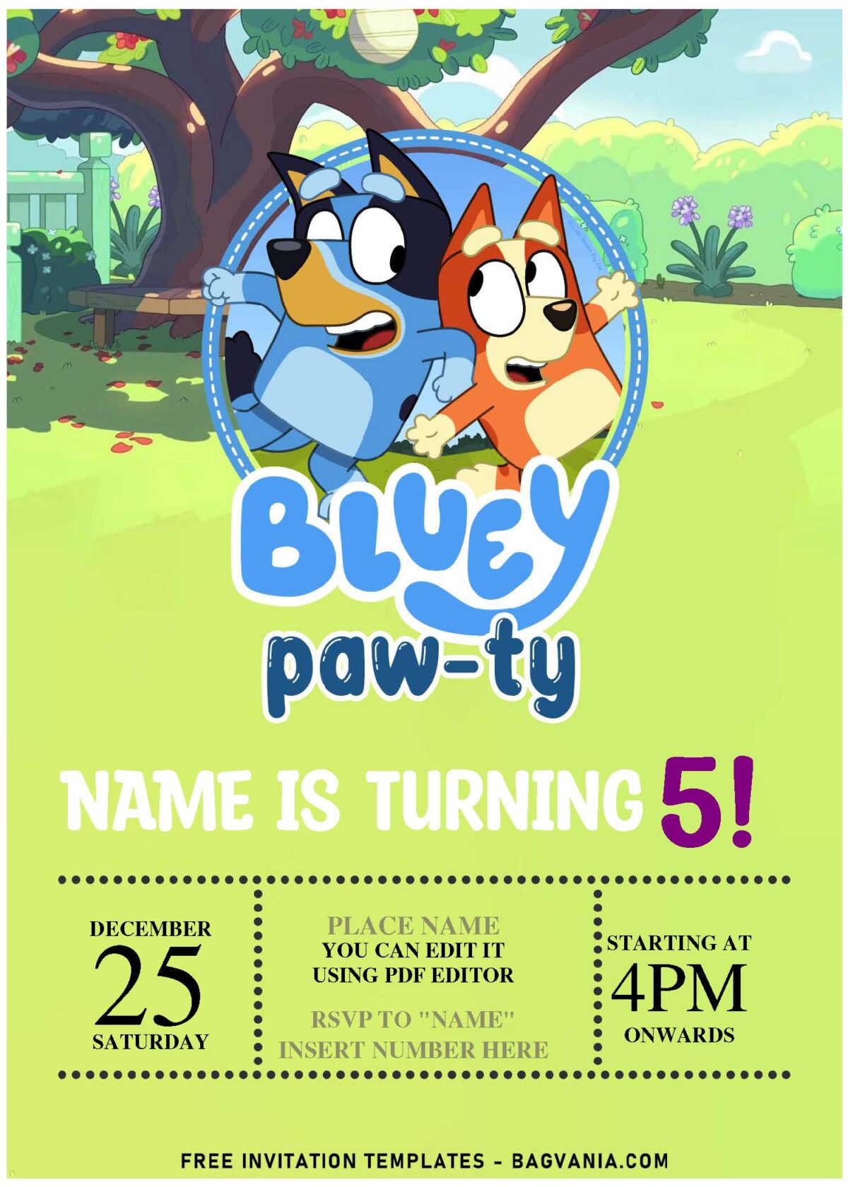 (Free Editable PDF) Hip Hip Hooray Bluey Birthday Invitation Templates with adorable backyard background