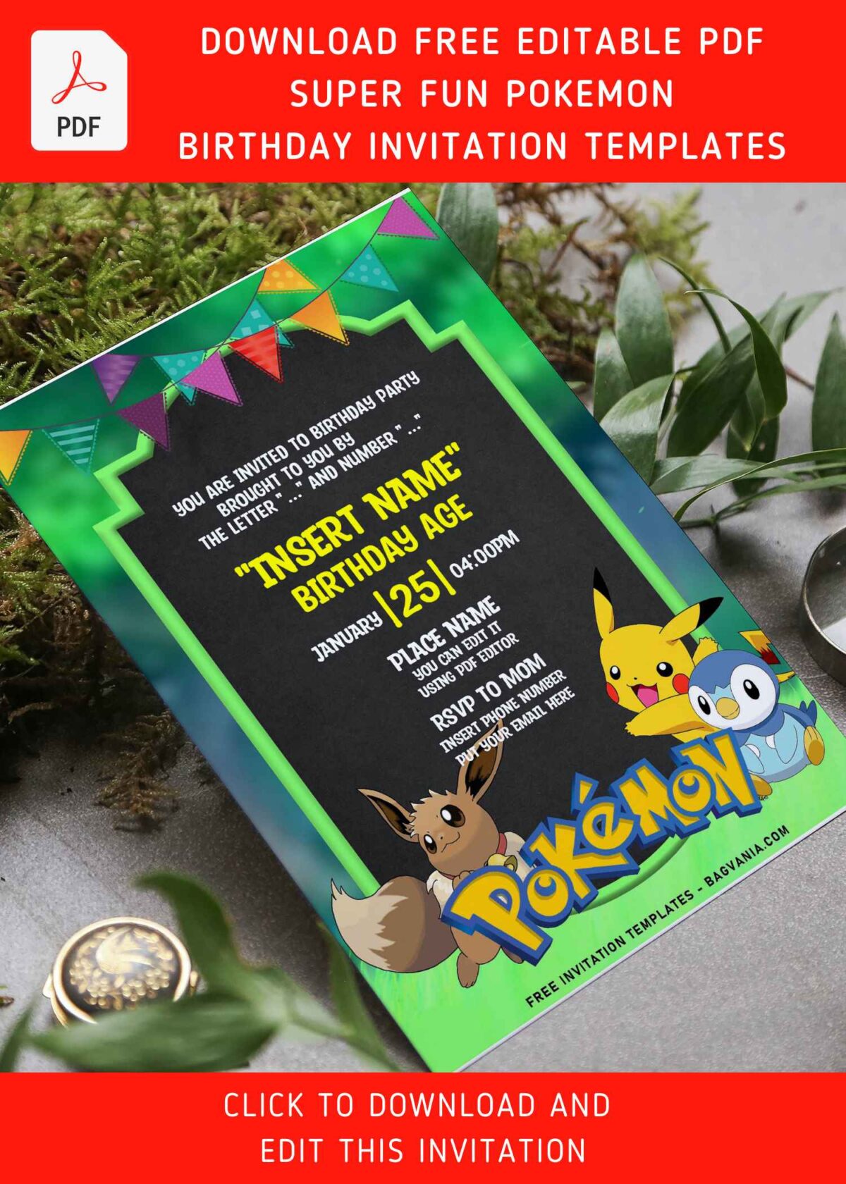 (Free Editable PDF) Hilarious Pikachu And Friends Pokémon Birthday Invitation Templates with adorable Eevee and Piplup