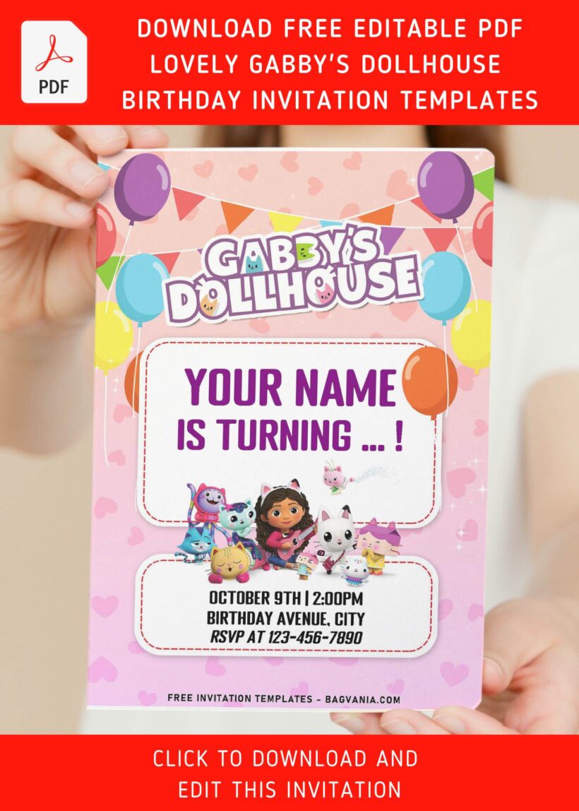 (Free Editable PDF) Purrfect Gabby’s Dollhouse Birthday Invitation