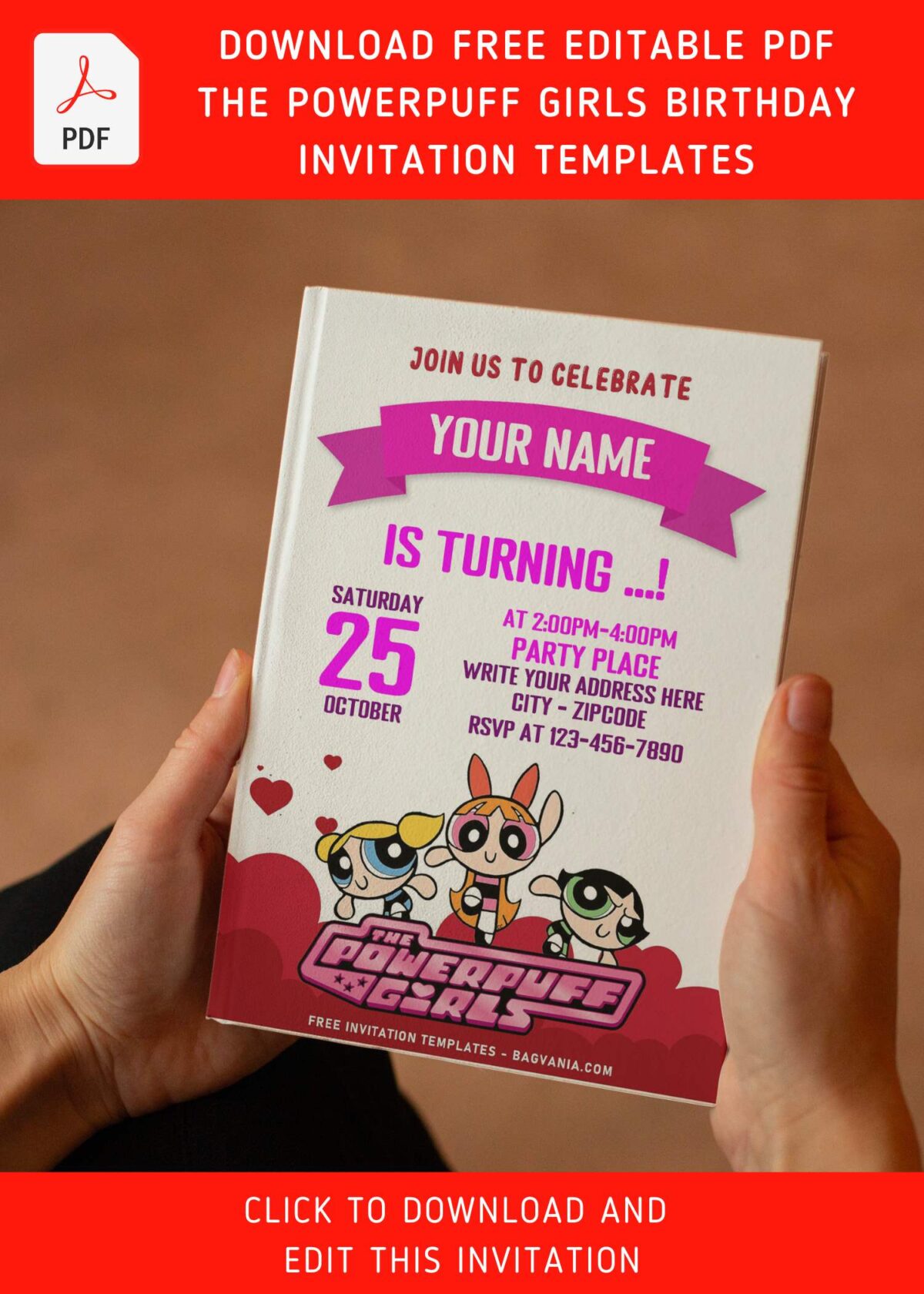 (Free Editable PDF) You Glow Girl Powerpuff Girls Birthday Invitation Templates with cute Buttercup