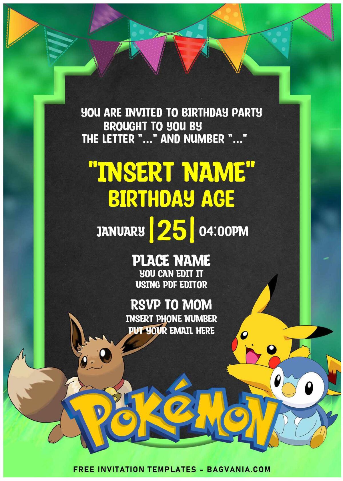 (Free Editable PDF) Hilarious Pikachu And Friends Pokémon Birthday Invitation Templates with cute Eevee and Pikachu