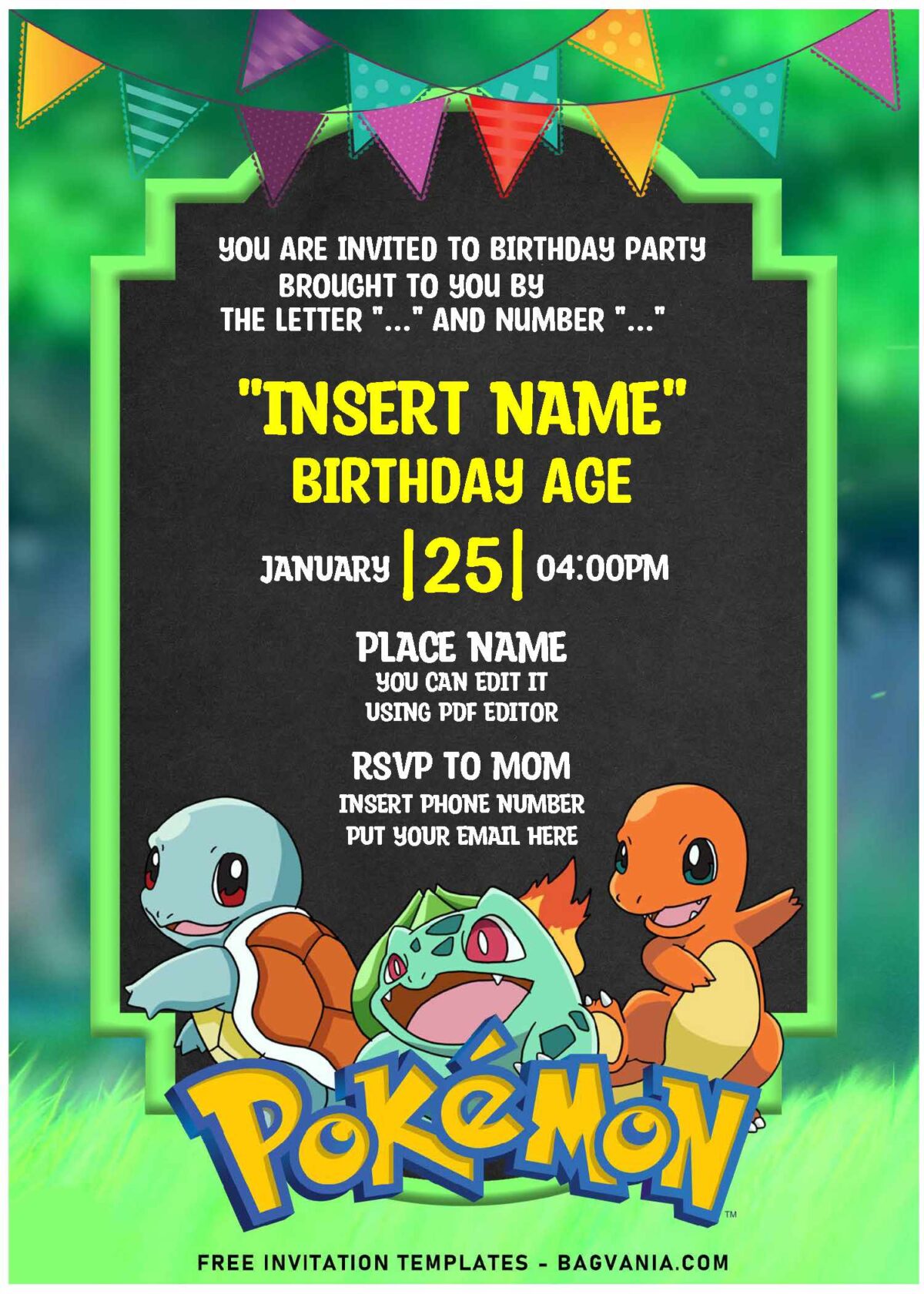 (Free Editable PDF) Hilarious Pikachu And Friends Pokémon Birthday Invitation Templates with adorable Charmander and Squirtle