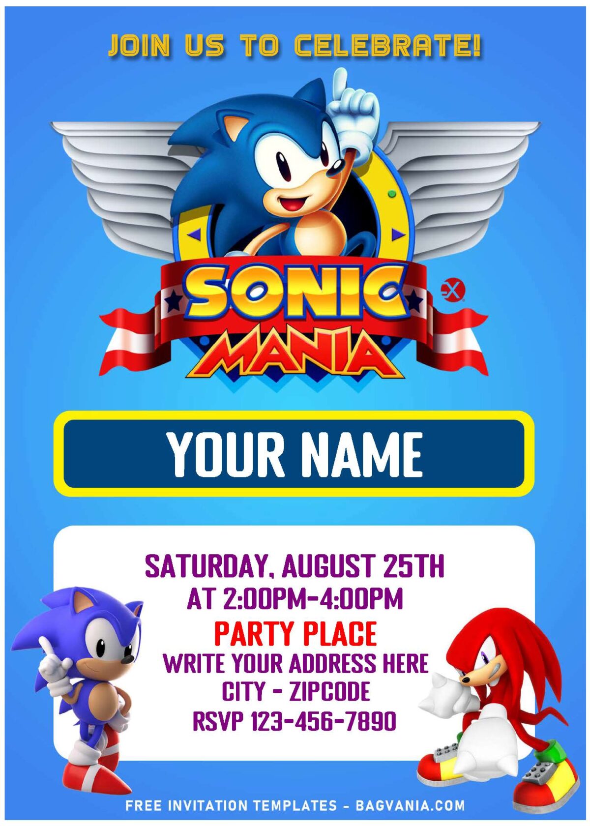 (Free Editable PDF) Super Cool Classic Sonic The Hedgehog Birthday Invitation Templates with editable text