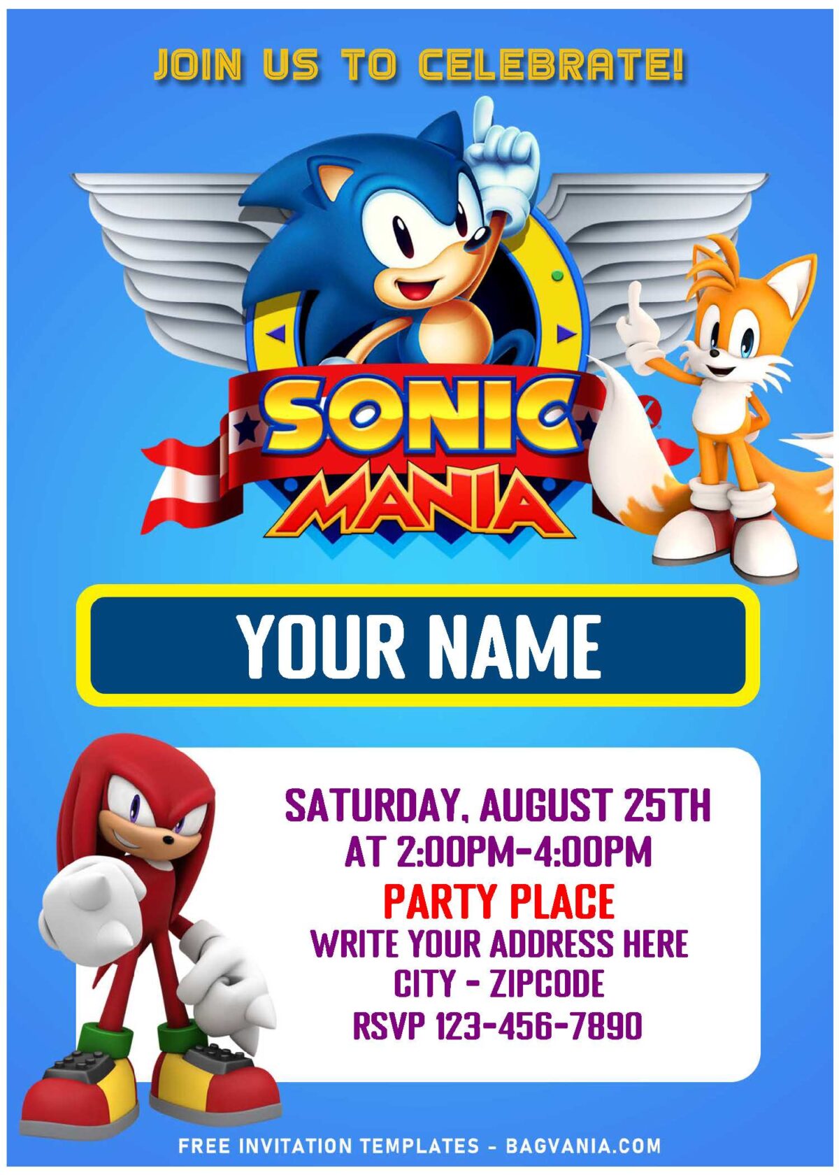 (Free Editable PDF) Super Cool Classic Sonic The Hedgehog Birthday Invitation Templates with Sonic badge