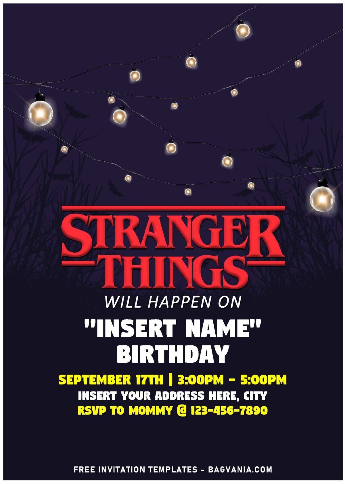 (Free Editable PDF) Stranger Things Are Happening Birthday Invitation Templates with vintage string ligts