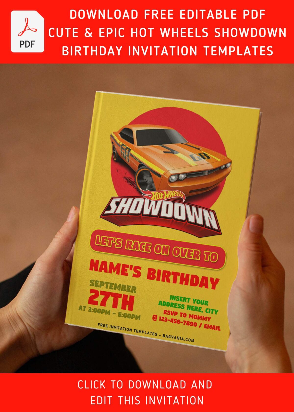 (Free Editable PDF) Race With The Winner Hot Wheels Birthday Invitation Templates with cute red accent