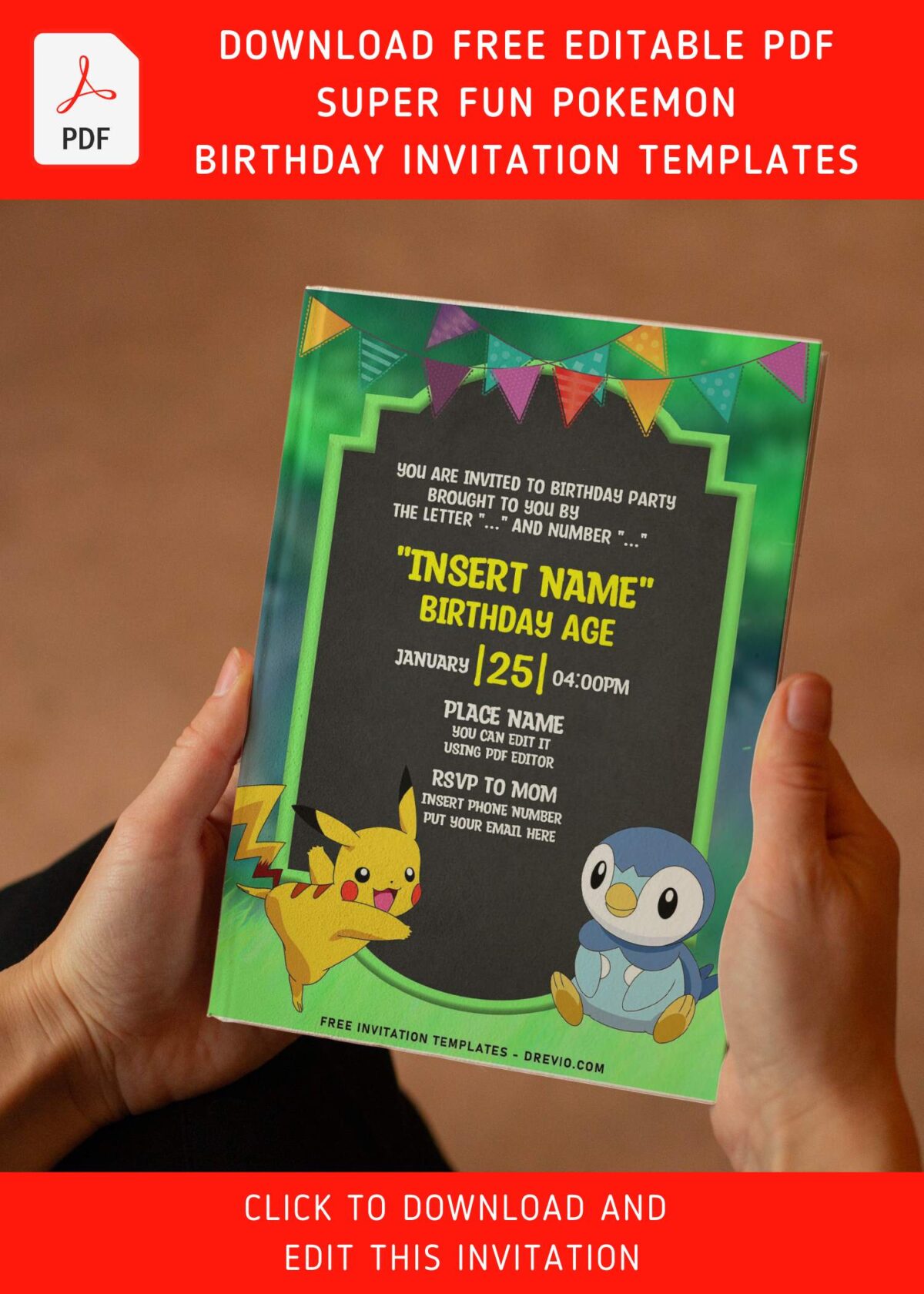 (Free Editable PDF) Hilarious Pikachu And Friends Pokémon Birthday Invitation Templates with Overenthusiastic Pikachu