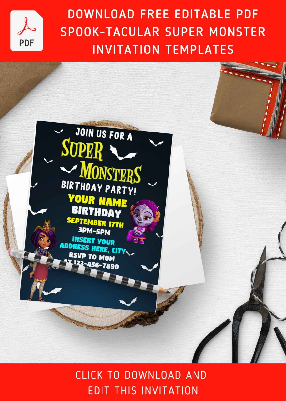 (Free Editable PDF) Spooktacular Super Monster Birthday Invitation Templates with editable text