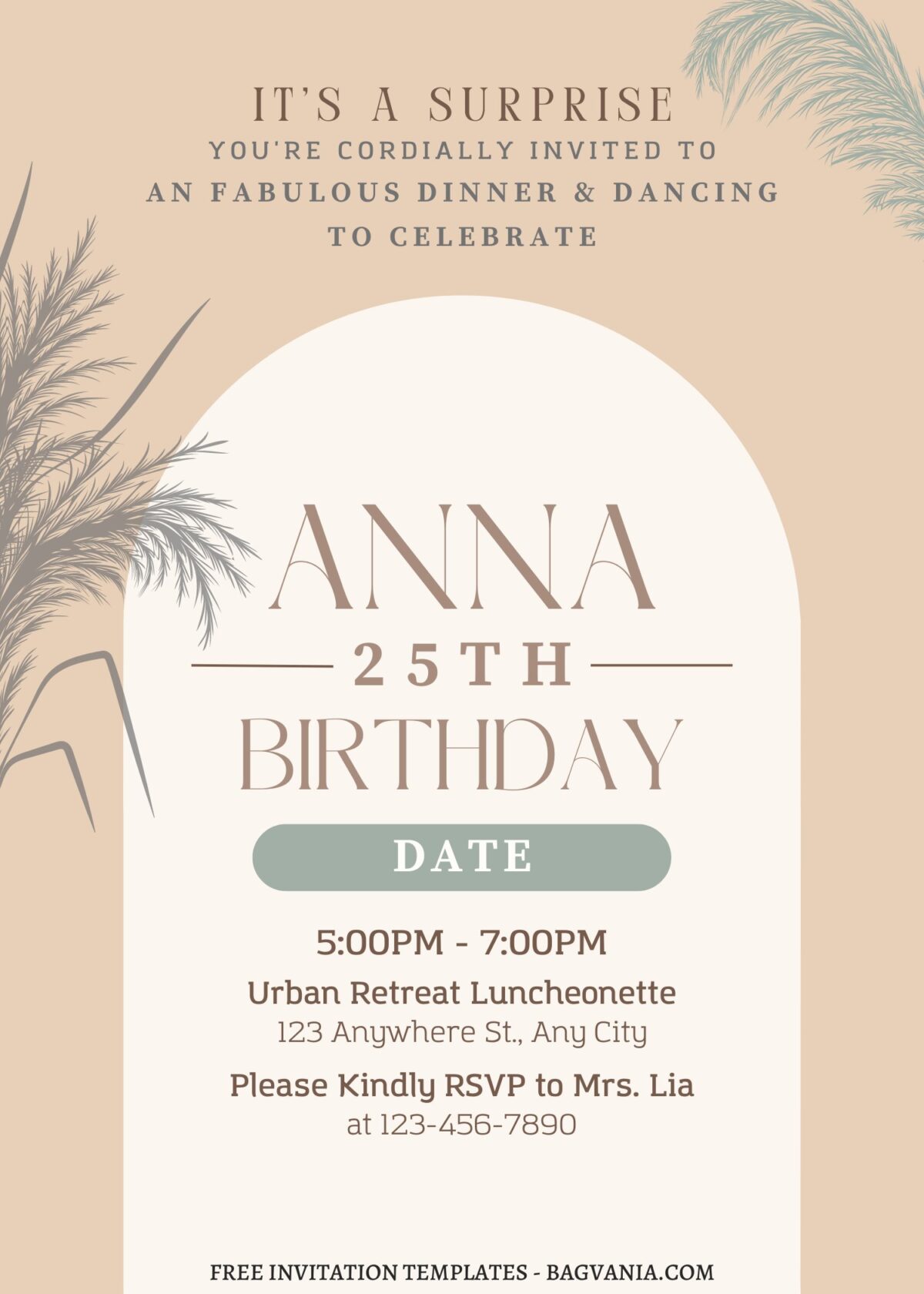 (Free) 9+ Aesthetic Summer Love Canva Birthday Invitation Templates with dried pampas