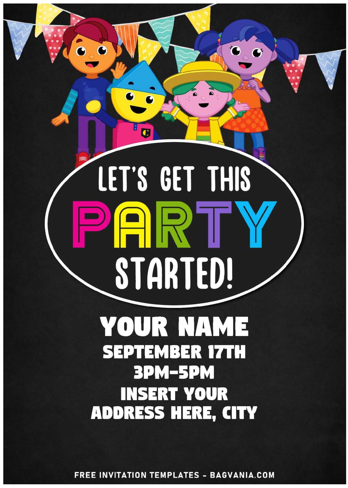 (Free Editable PDF) Chalkboard Charlie's Colorform City Birthday Invitation Templates
