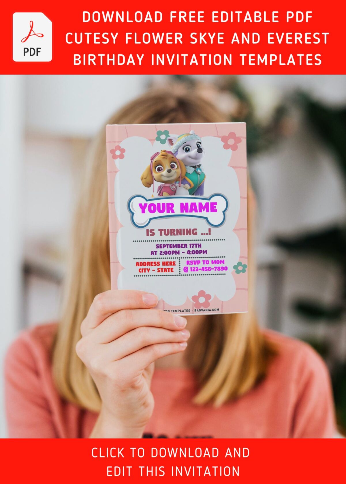(Free Editable PDF) Quirky Cute Skye And Everest PAW Patrol Birthday Invitation Templates with 