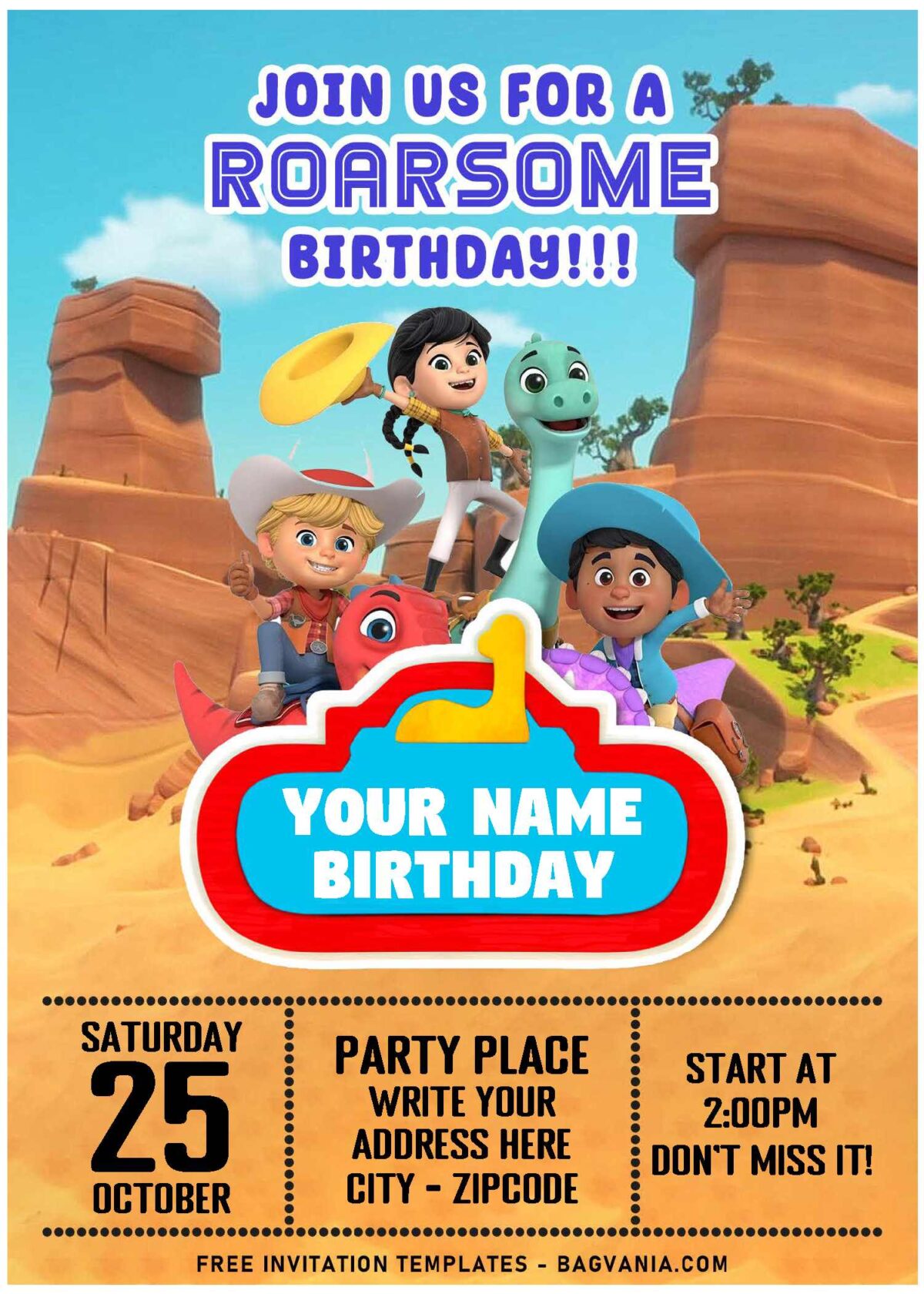 (Free Editable PDF) Meet The Rancher Dino Ranch Themed Birthday Invitation Templates with editable text