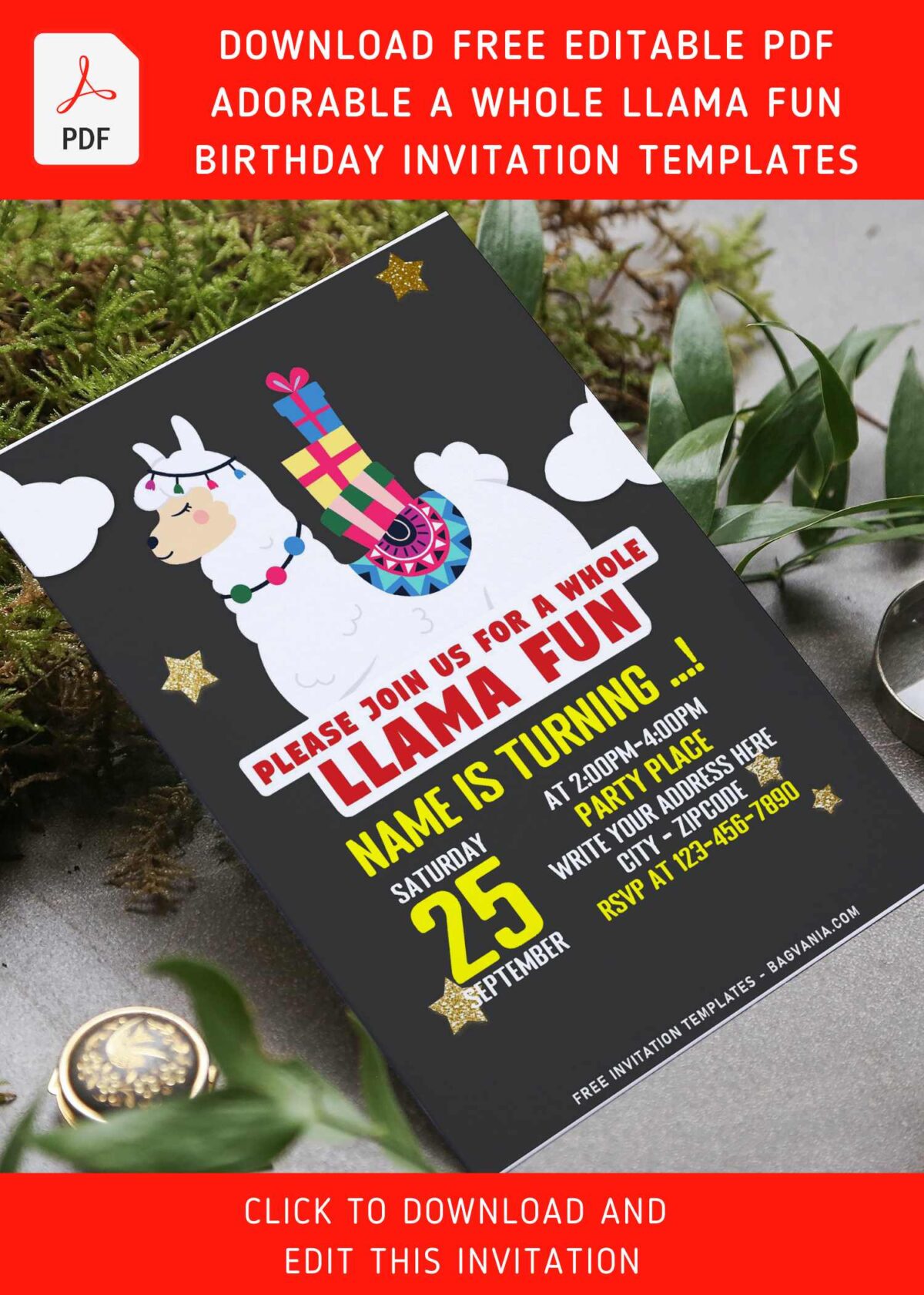 (Free Editable PDF) Super Cute Llama Party-Rama Birthday Invitation Templates with cute birthday gift boxes