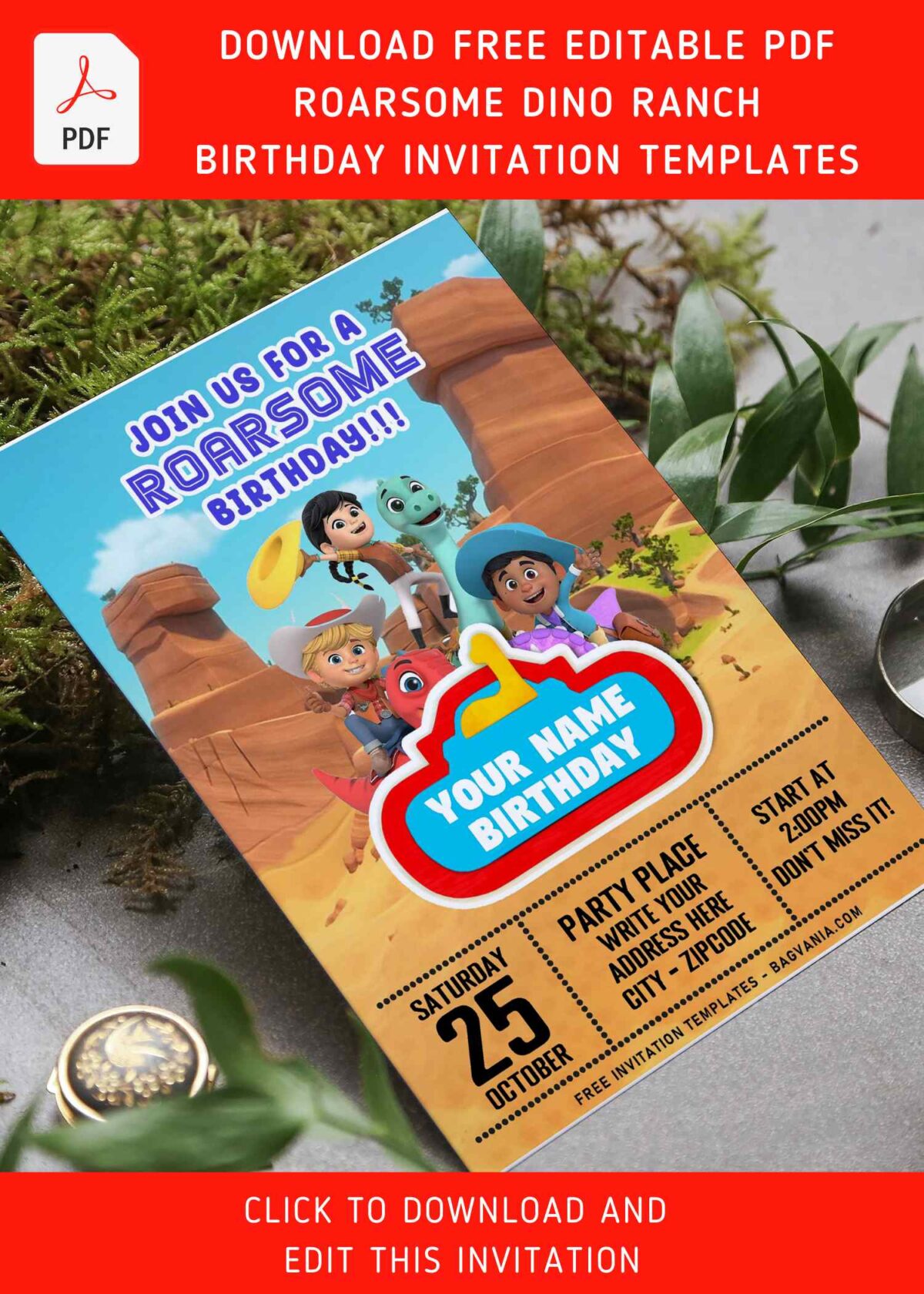 (Free Editable PDF) Meet The Rancher Dino Ranch Themed Birthday Invitation Templates with Miguel and Tango