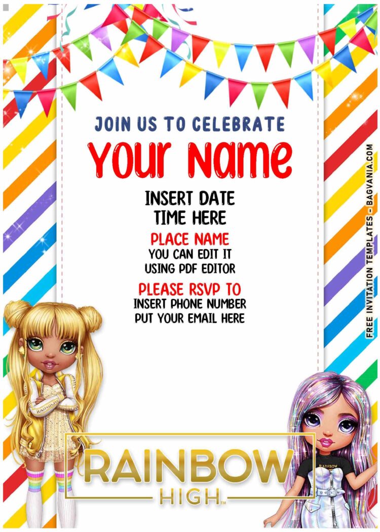 (Free Editable PDF) Colorful Rainbow High Birthday Invitation Templates