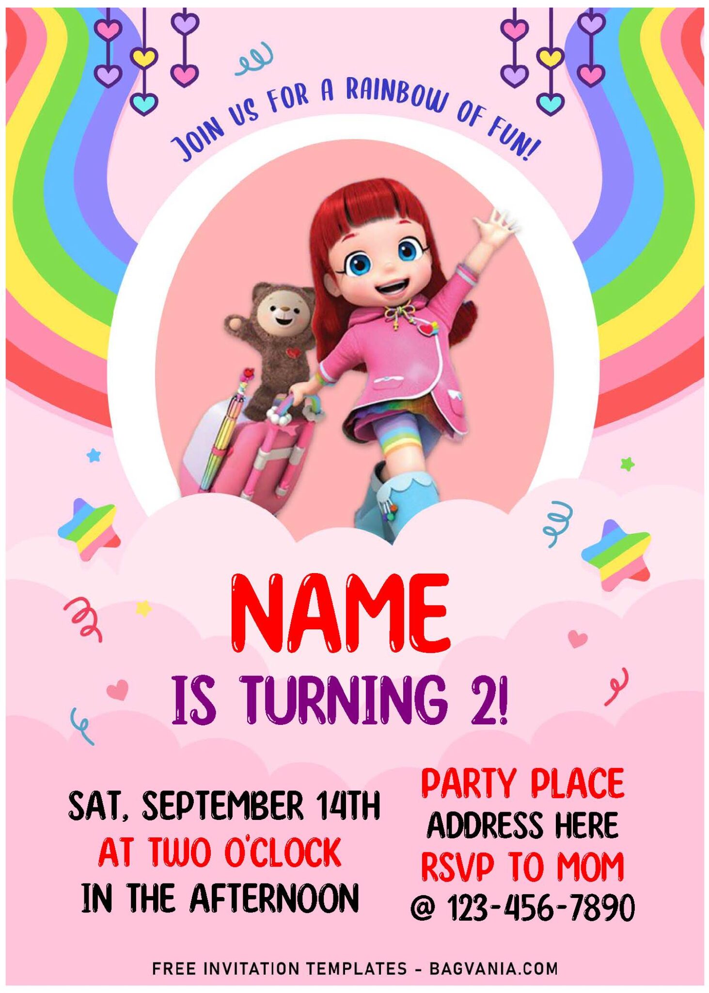 (Free Editable PDF) Magical Pastel Rainbow Ruby Birthday Invitation ...