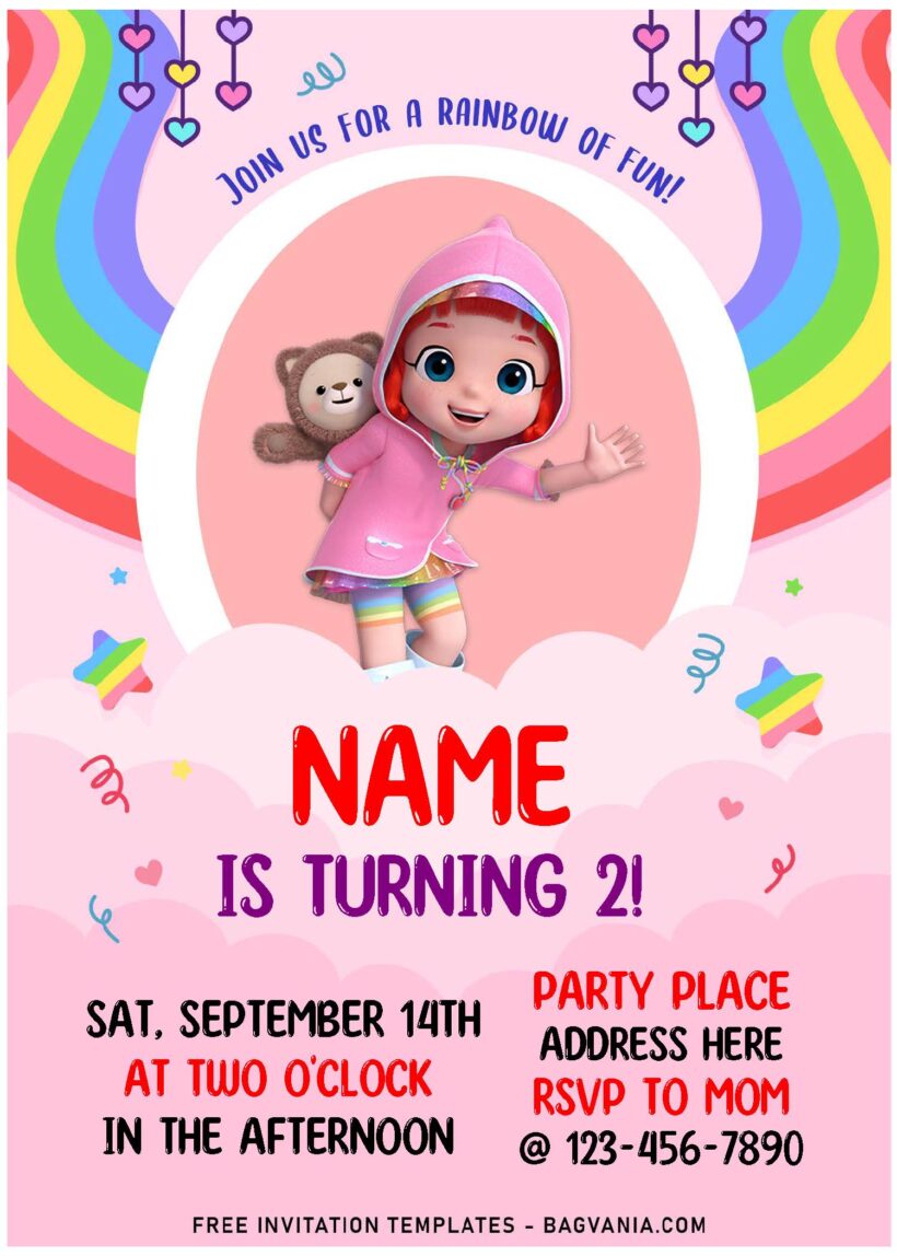 (Free Editable PDF) Magical Pastel Rainbow Ruby Birthday Invitation